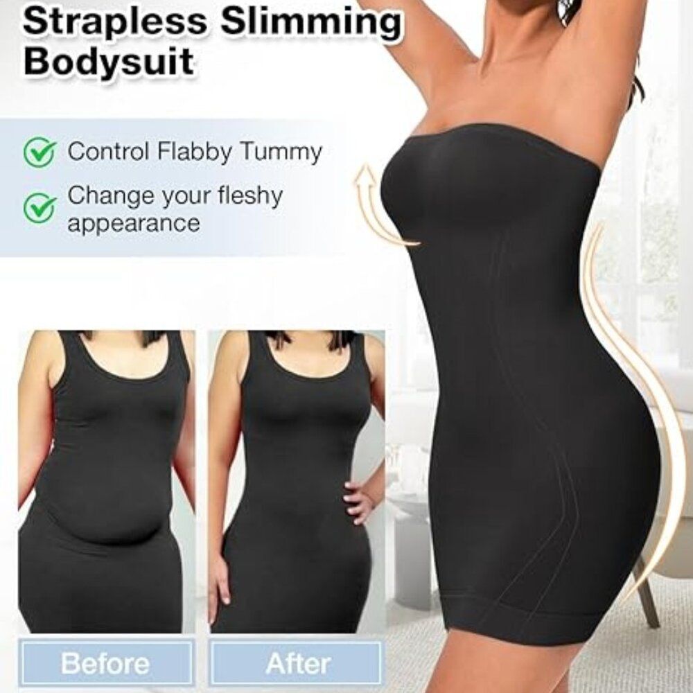 Strapless Tummy Control Shapewear Slip Dress – Black